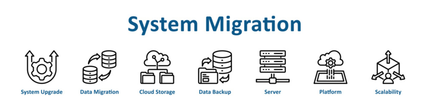 -System Migration web icon banner with line art style