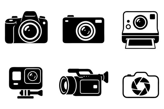 Set of Various Camera Icons for Photography and Video Recording