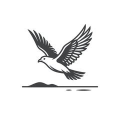 Naklejka premium Minimalist Falcon Bird Silhouette Icon Flying Above Landscape Line Art