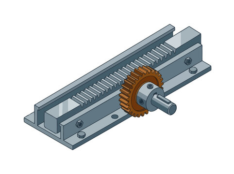 Isometric illustration of a rack and pinion gear mechanism for linear motion control. EPS Editable