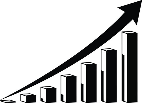 Black and white graph with growing bar chart and arrow