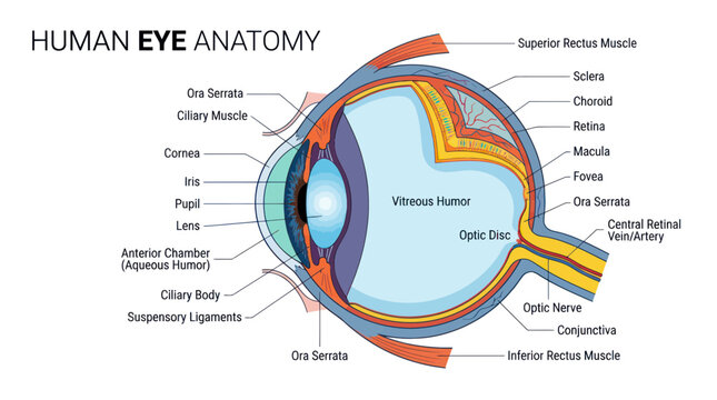 Human eye anatomy diagram labeled 1.