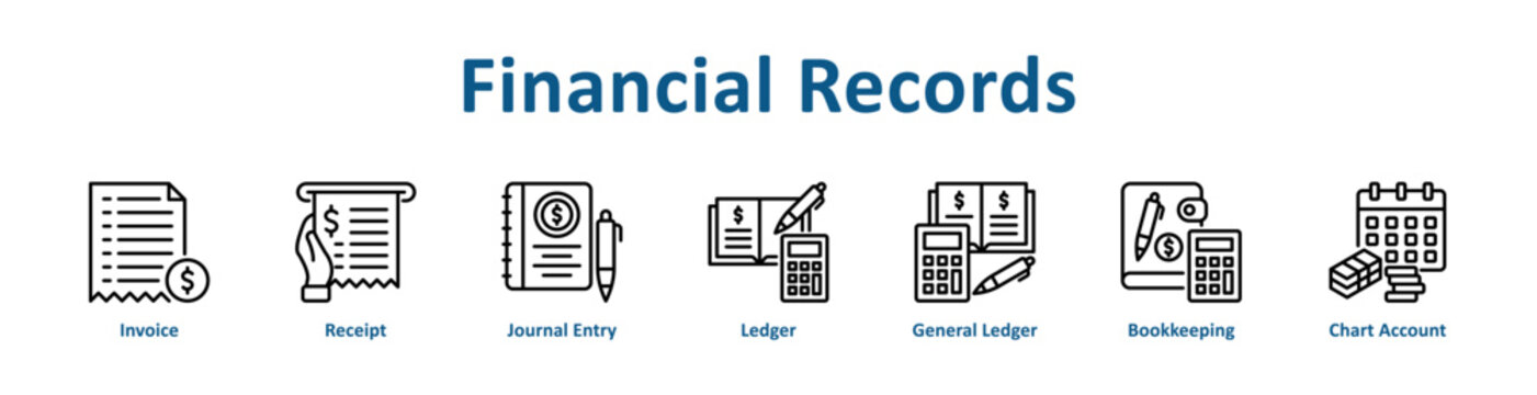 Financial Records web icon banner with line art style