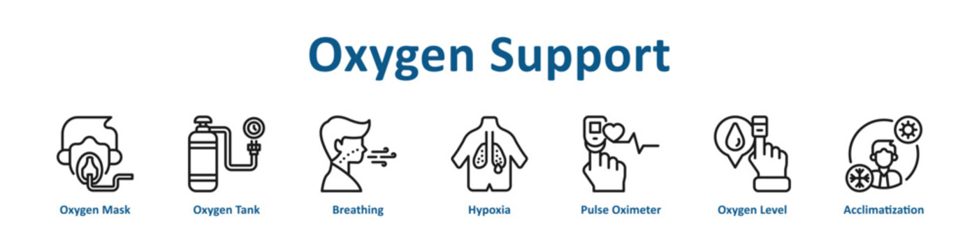 Oxygen Support web icon banner with line art style