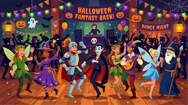 Fantasy Halloween Party Dance Night with Costumed Characters and DJ