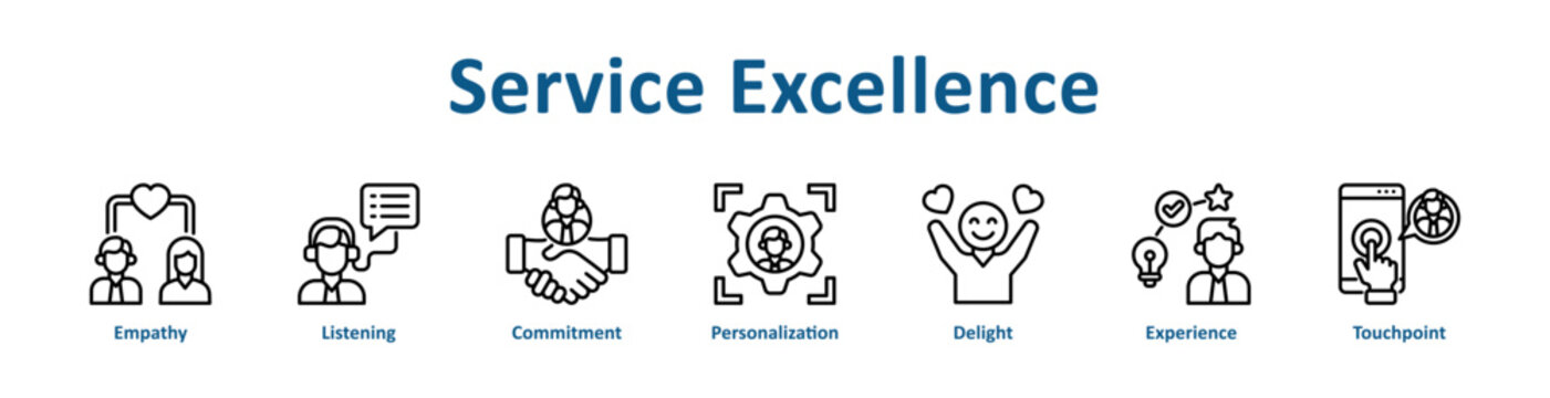 Service Excellence web icon banner with line art style
