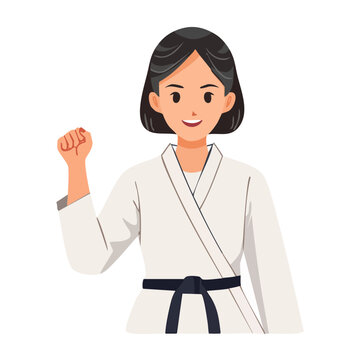 Woman in Karate Uniform Raising Fist