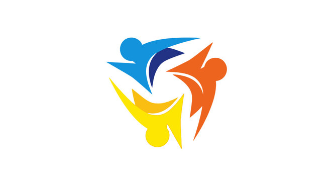 A colorful logo of three dancing people.