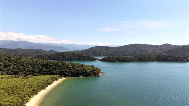 Wide Aerial View of a Tropical Bay and Islands
