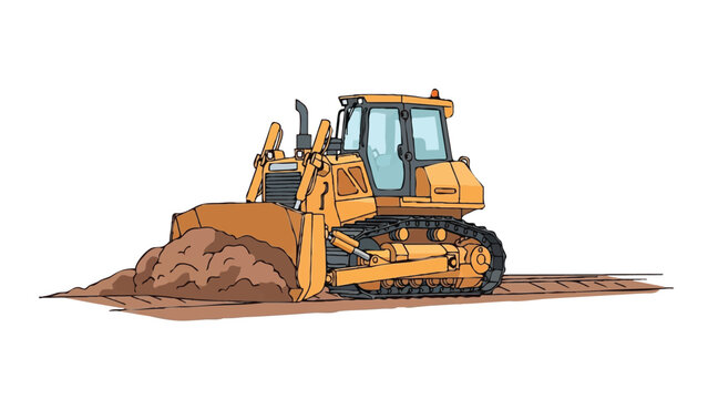 Yellow Bulldozer Heavy Equipment Illustration Pushing Dirt on White Background
