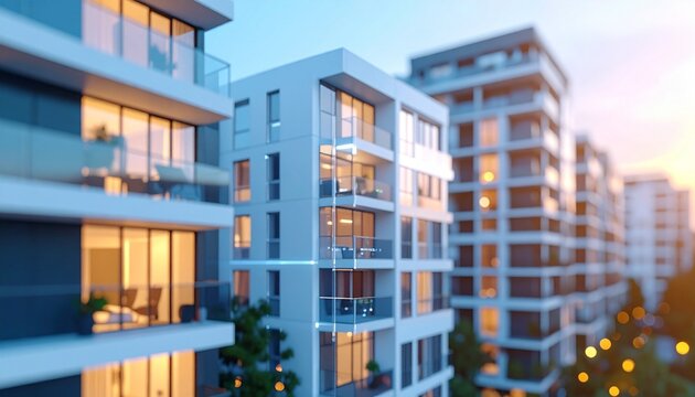 Sleek contemporary apartment buildings representing modern urban living and smart city development