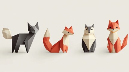 Naklejka premium Geometric fox figurines in various colors