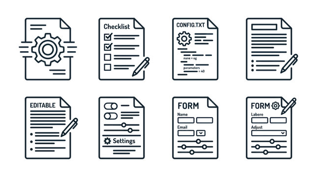 Set of UI Icons for Forms, Settings, and Documents