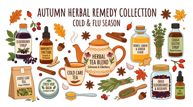Autumn Herbal Remedies Collection for Cold and Flu Season