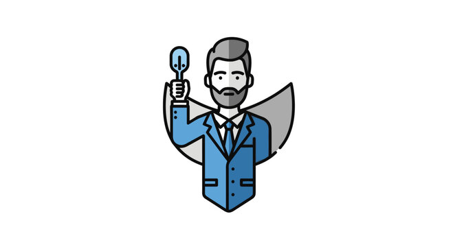 Cartoon man in blue business suit.