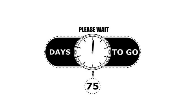 75, Days to go countdown timer icon.Minimal countdown timer animation days to go.Count time display with numbers sale, label button ,promotion clock sign business