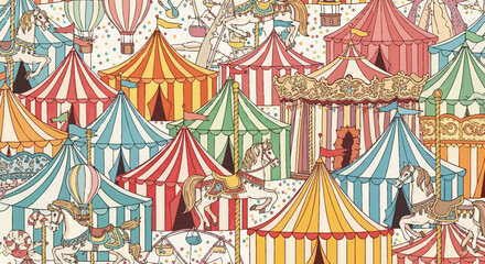 Fototapeta premium Colorful illustration of a lively carnival scene.