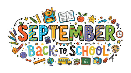 Fototapeta premium September Back to School Doodle Art with School Supplies