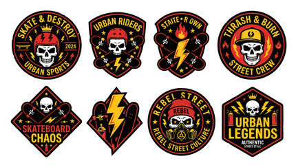Skateboarding Skull Patches: Urban Sports, Rebel Culture, Streetwear © Hijau