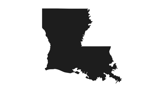 Louisiana State Map Silhouette, Black Outline on White Background