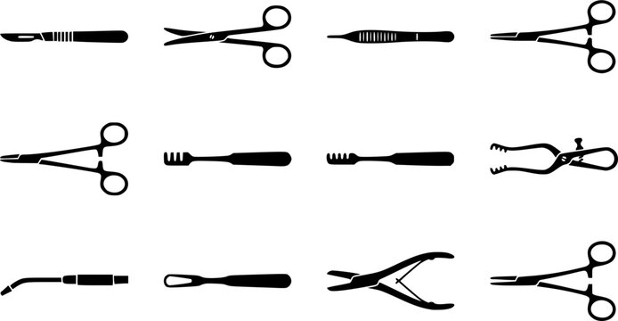 Surgical Instruments Silhouette Icons &ndash; Medical Equipment Vector Bundle