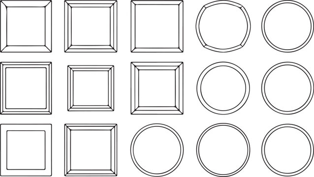 Universal thin line geometric squares and circles icon assortment.