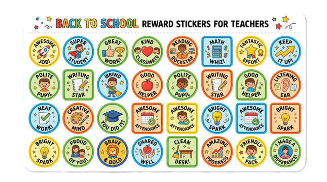 Back to School Reward Stickers for Teachers with Positive Reinforcement Messages