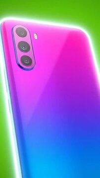 Vibrant Gradient Colored Smartphone with Triple Camera on Green Screen Background.