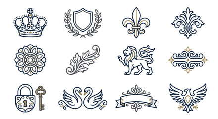 Collection of ornate vintage crests and symbols. © Putri