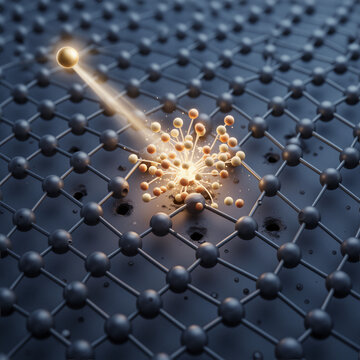 Ultra Shallow Junction USJ Ion Implantation Impact on Crystalline Grid, Microscopic Illustration of Secondary Displacement and Lattice Amorphization in Microelectronics