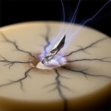 Metallic contaminant particle melting due to partial discharge on the surface of solid insulation material with prominent electrical treeing lines