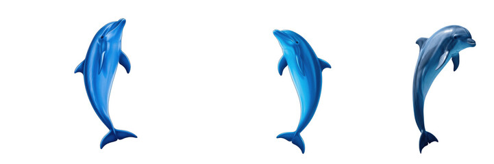 Set of blue dolphin cartoon mascot marine ocean animal marine life character isolated on transparent background, png. © Mj