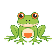 Fototapeta premium Cute cartoon green frog with orange eyes isolated