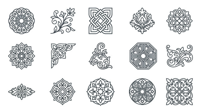 Intricate Celtic knotwork design elements collection.