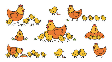 Cute Cartoon Chickens and Chicks Family Gathering © ijo