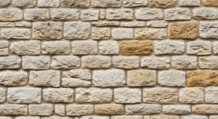Fototapeta premium Close up of beige and brown stone bricks on a wall