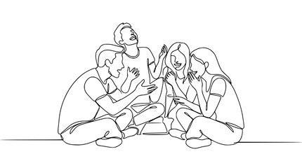 Obraz premium Friends laughing together, continuous line drawing, joyful gathering, simple illustration