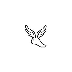 Fototapeta premium Minimalist flat vector illustration of a winged foot, representing Hermes or Mercury, isolated on a white background.