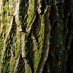 Fototapeta premium Close-up view of rough, deeply fissured tropical rainforest tree bark showing intricate natural textures and complex organic patterns, abstract, pattern, biology