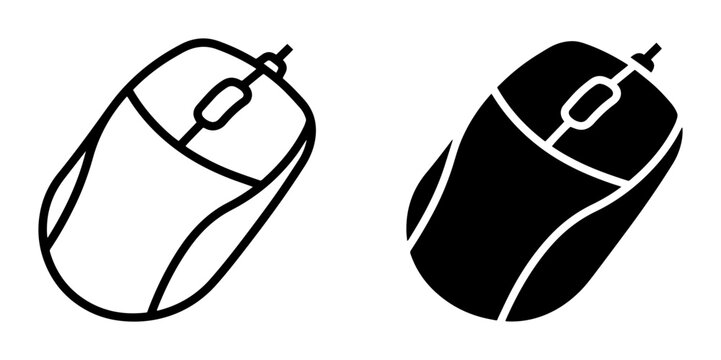 Computer mouse icon set for navigation and control outline, solid and color styles, white background