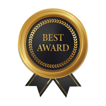 gold black medal best award with ribbon for certified element design