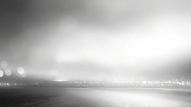 Serene misty scene with glowing city lights diffused through thick fog, evoking tranquility and mystery. Ideal for backgrounds, design inspiration, or atmospheric visual storytelling