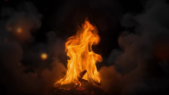 Mesmerizing close up of vibrant orange flames flickering and twisting in dynamic fire motion