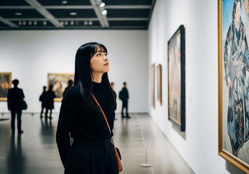 美術館で絵画を鑑賞する日本人女性