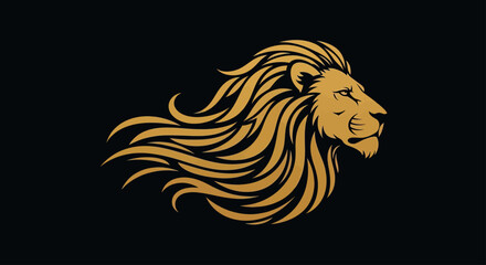 Golden lion head profile with long flowing mane © Engg