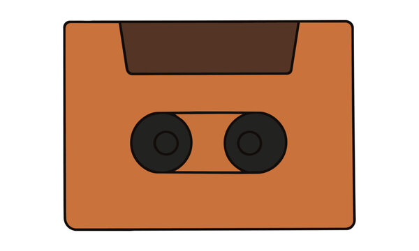 Vintage 8-track tape cartridge icon in a clean hand-drawn style isolated on a white background, retro analog music media concept