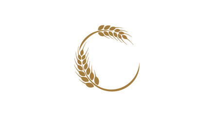 Golden wheat stalk forming circular organic frame icon. © Engg