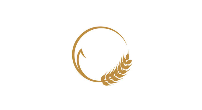 Golden wheat ear circular frame logo design.