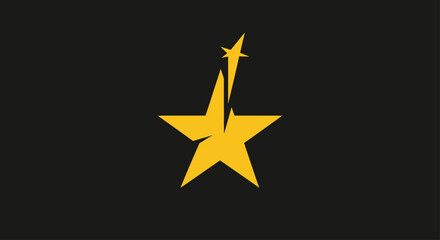 Golden shooting star icon on black background. © Engg