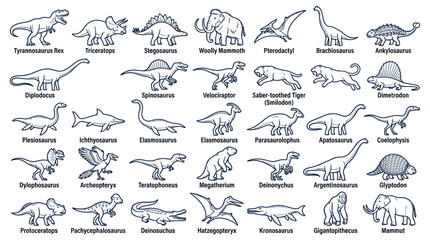 Dinosaur Collection Vector Icons: Prehistoric Creatures and Mammoths © jambu